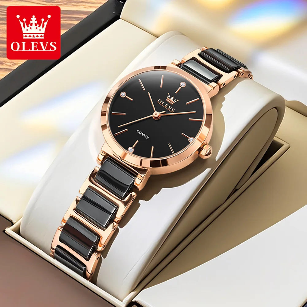 OLEVS Women Watch 5877 Luxury Elegant Quartz Watch Waterproof Luminous Ceramic Strap Ladies Watch Bracelet Set Gift Box Reloj Khamik Shop Online