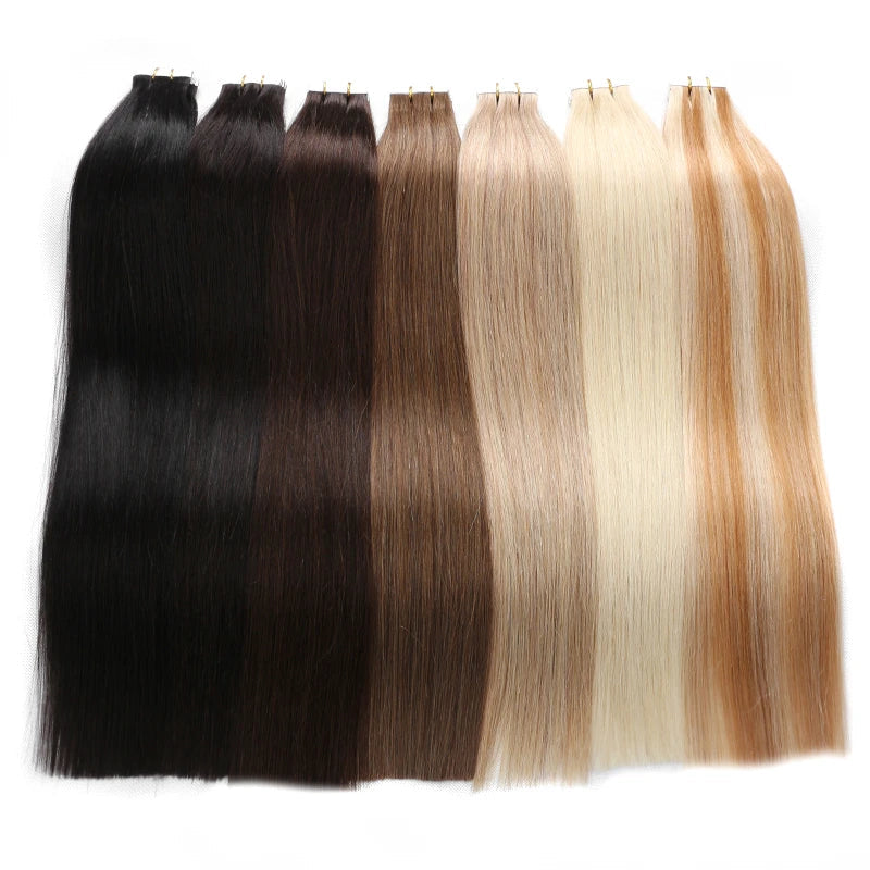 BHF Tape In Hair Extensions Human Hair 20pcs/Pack European Remy Straight Invisible Tape Ins Adhensive 100% Human Hair For Salon Khamik Shop Online