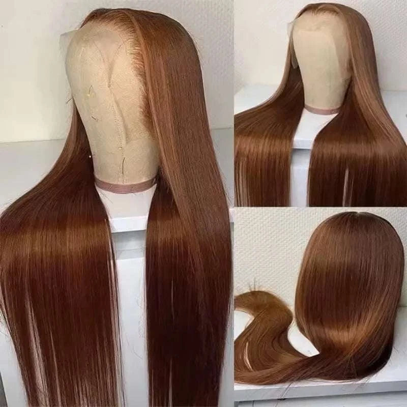 220% Density 34 Inch Chocolate Brown Bone Straight Lace Front Human Hair Wig Straight Wig 13x6 Transparent HD Lace Frontal Wigs Khamik Shop Online