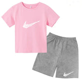 Summer Brand White T-shirt+Shorts Two-piece Set Kids New Clothing Fashion Letter Boy Girl3-13Yrs Sports Short-sleeved Casual Set Khamik Shop Online