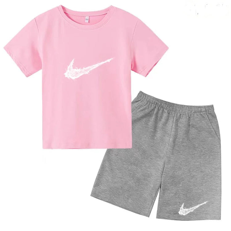 Summer Brand White T-shirt+Shorts Two-piece Set Kids New Clothing Fashion Letter Boy Girl3-13Yrs Sports Short-sleeved Casual Set Khamik Shop Online