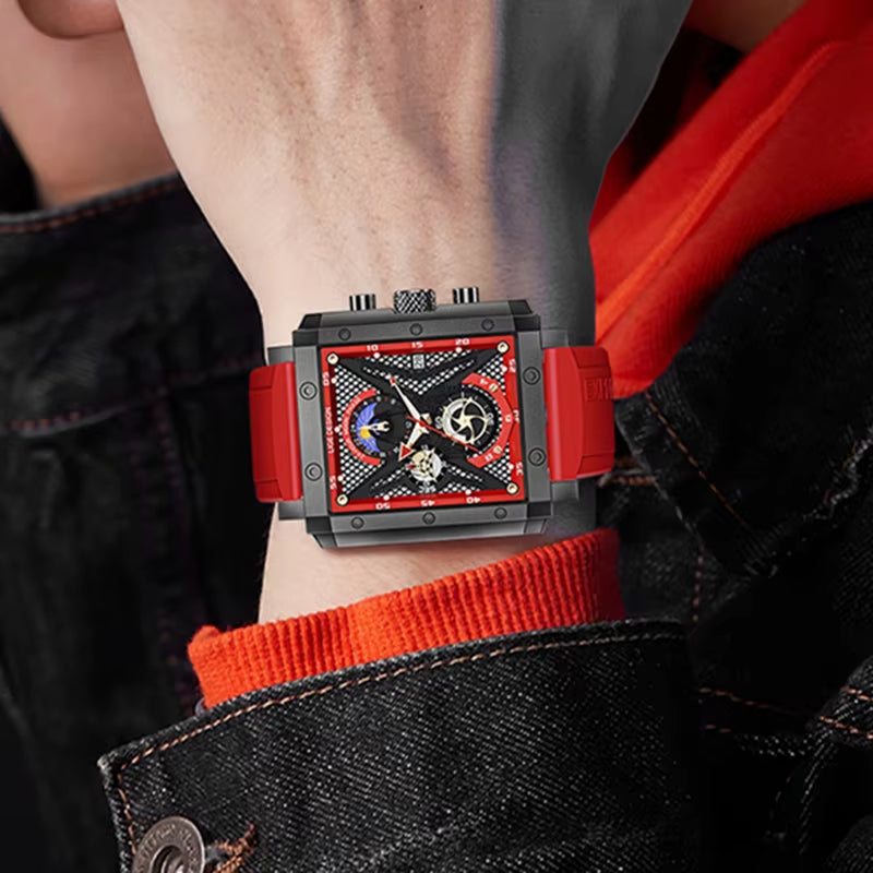 Big  Men'S Sports Chronograph Wrist Watch for Men Army Silicone Strap Square Quartz Stop Watch Clock Man Relogios Masculino