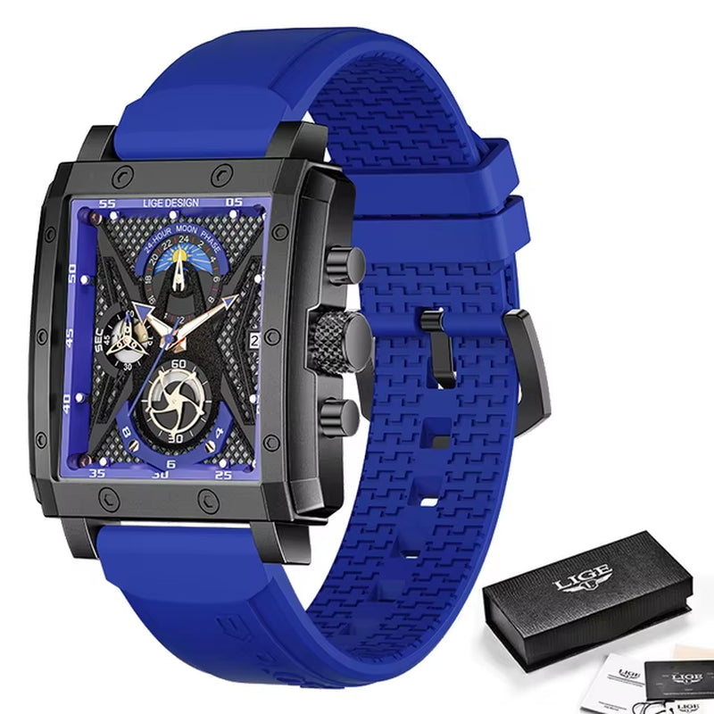 Big  Men'S Sports Chronograph Wrist Watch for Men Army Silicone Strap Square Quartz Stop Watch Clock Man Relogios Masculino