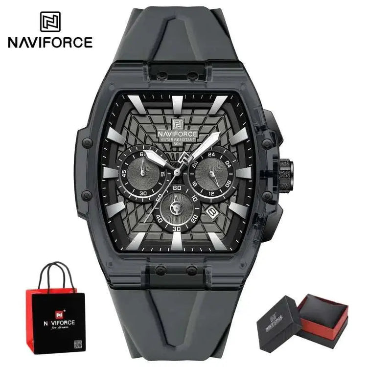 NAVIFORCE Mens Sport Watches 5ATM Waterproof Chronograph Tonneau Silicone Strap Luminous Casual Quartz Male Wristwatch Gifts box Khamik Shop Online