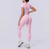 Rooftrellen New 2PCS/set Yoga Set Summer Quick Drying Fitness Sports Workout Top T-Shirt High Stretch Seamless Yoga Leggings Set Khamik Shop Online