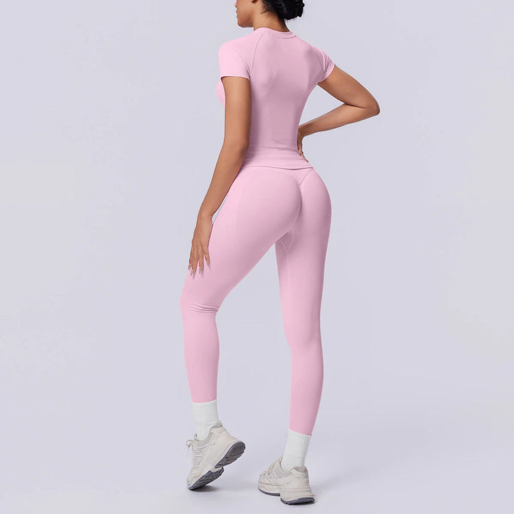 Rooftrellen New 2PCS/set Yoga Set Summer Quick Drying Fitness Sports Workout Top T-Shirt High Stretch Seamless Yoga Leggings Set Khamik Shop Online