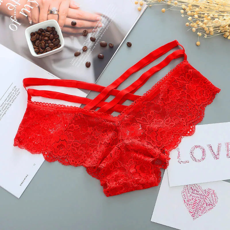 New Arrive Women Sexy Lace Panties Ladies Cross Strap Flower Lace Lingerie Female Briefs Thongs G-String Lingerie Sexy Underwear