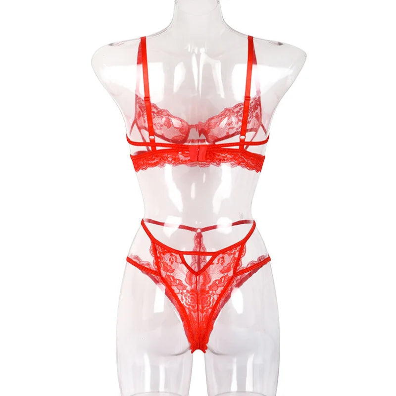 Women's Lace Babydoll Pajama Set - Red