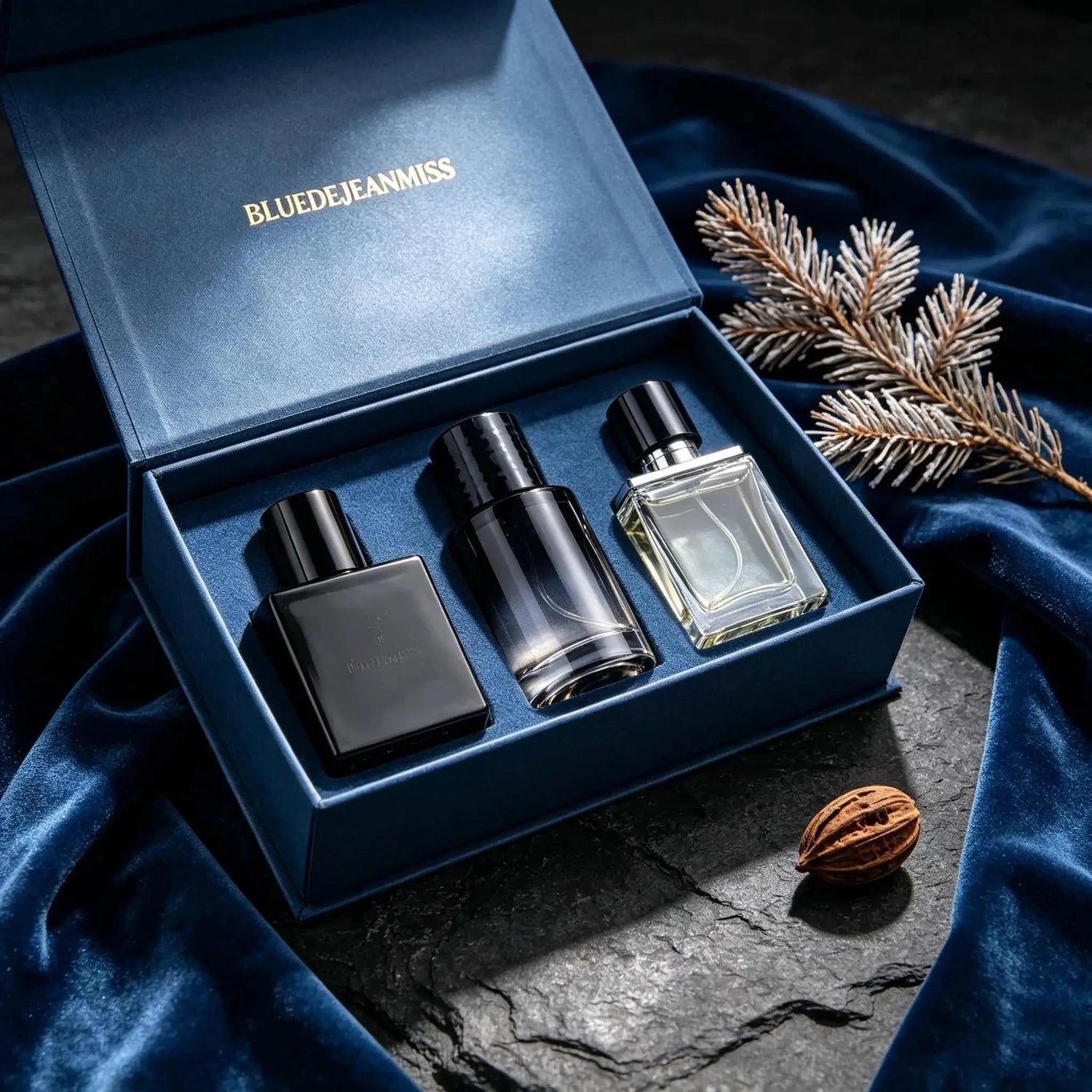 Jean Miss 3Pcs Men Perfume Gift Set Woody Aquatic Citrus Scent Eau de Toilette Long Lasting Masculine Fragrance Exquisite Blue Gift Box For Male Dating Travel Birthday Valentine Gift Khamik Shop Online
