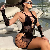 Simplejewel Women Fishnet Beachwear Bodystocking Lingerie EU Plus Sexy Footless Lace Bodysuit Halterneck One Piece Pantyhose Khamik Shop Online