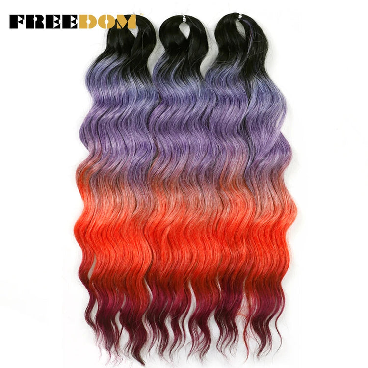 FREEDOM Synthetic Curly Braiding Hair Extensions 24 Inch/60 cm Long Deep Wavy Twist Crochet Braids Hair Ombre Brown Rainbow Hair Khamik Shop Online