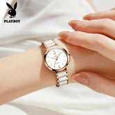 PLAYBOY 3128 Brand original authentic watch for woman Gift Box Ceramic strap quartz women&