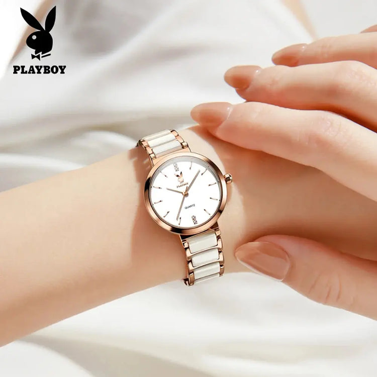 PLAYBOY 3128 Brand original authentic watch for woman Gift Box Ceramic strap quartz women&