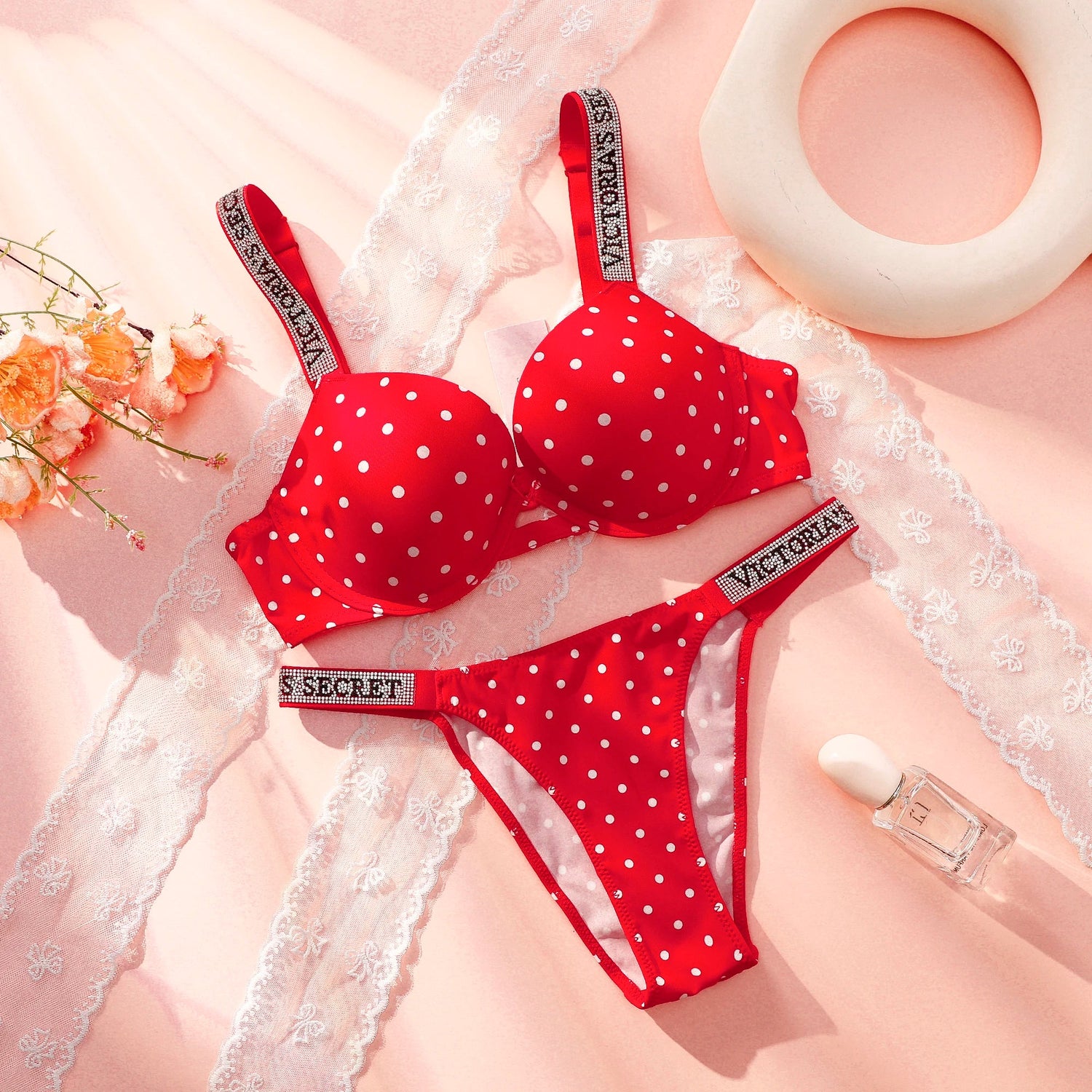 Victoria Secret Sexy Lingerie Sleepwear Plus Size Comfortable Luxury New Women Polka Dot Lace Push Up Bra And Panty Set Khamik Shop Online