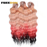 FREEDOM Synthetic Curly Braiding Hair Extensions 24 Inch/60 cm Long Deep Wavy Twist Crochet Braids Hair Ombre Brown Rainbow Hair Khamik Shop Online