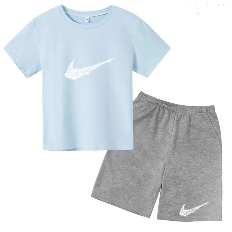 Summer Brand White T-shirt+Shorts Two-piece Set Kids New Clothing Fashion Letter Boy Girl3-13Yrs Sports Short-sleeved Casual Set Khamik Shop Online