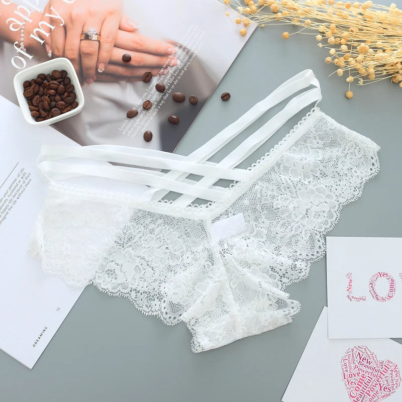 New Arrive Women Sexy Lace Panties Ladies Cross Strap Flower Lace Lingerie Female Briefs Thongs G-String Lingerie Sexy Underwear