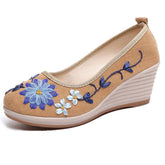 Embroidered Women Comfort Wedge Platform Shoes Fashion Bowknot Ladies High Heels Pumps Vintage Ethnic Female Heeled  Footwears Khamik Shop Online