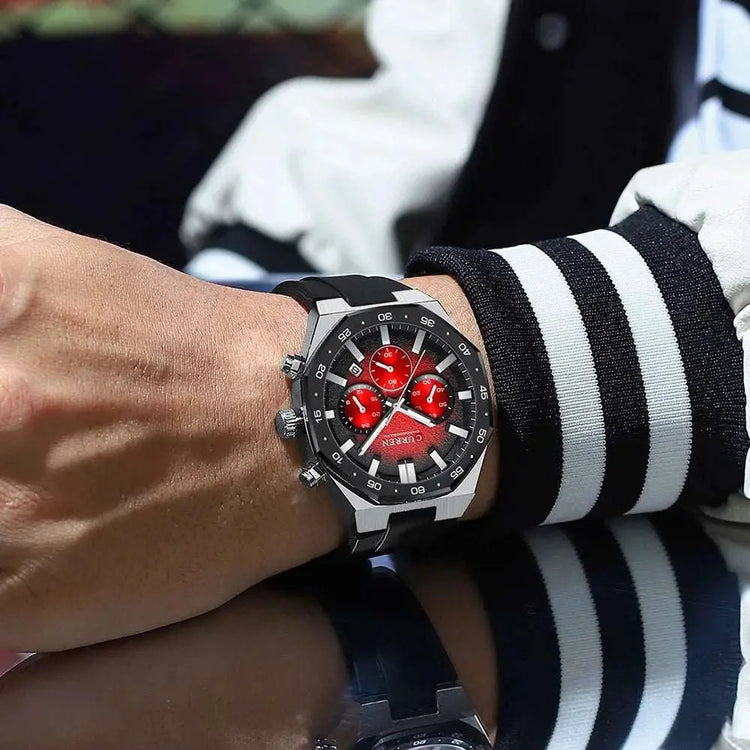 CURREN Fashion Casual Men Sports Watch Chronograph Silicone Belt Auto Date Dial Quartz Wristwatch Male Reloj Relogio Masculino Khamik Shop Online
