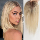 Brown Mixed Blonde Human Hair Toppers Middle Part 100% Remy Human Hair Straight Lace Base Clip in Hairpieces for Women Loss Hair Khamik Shop Online