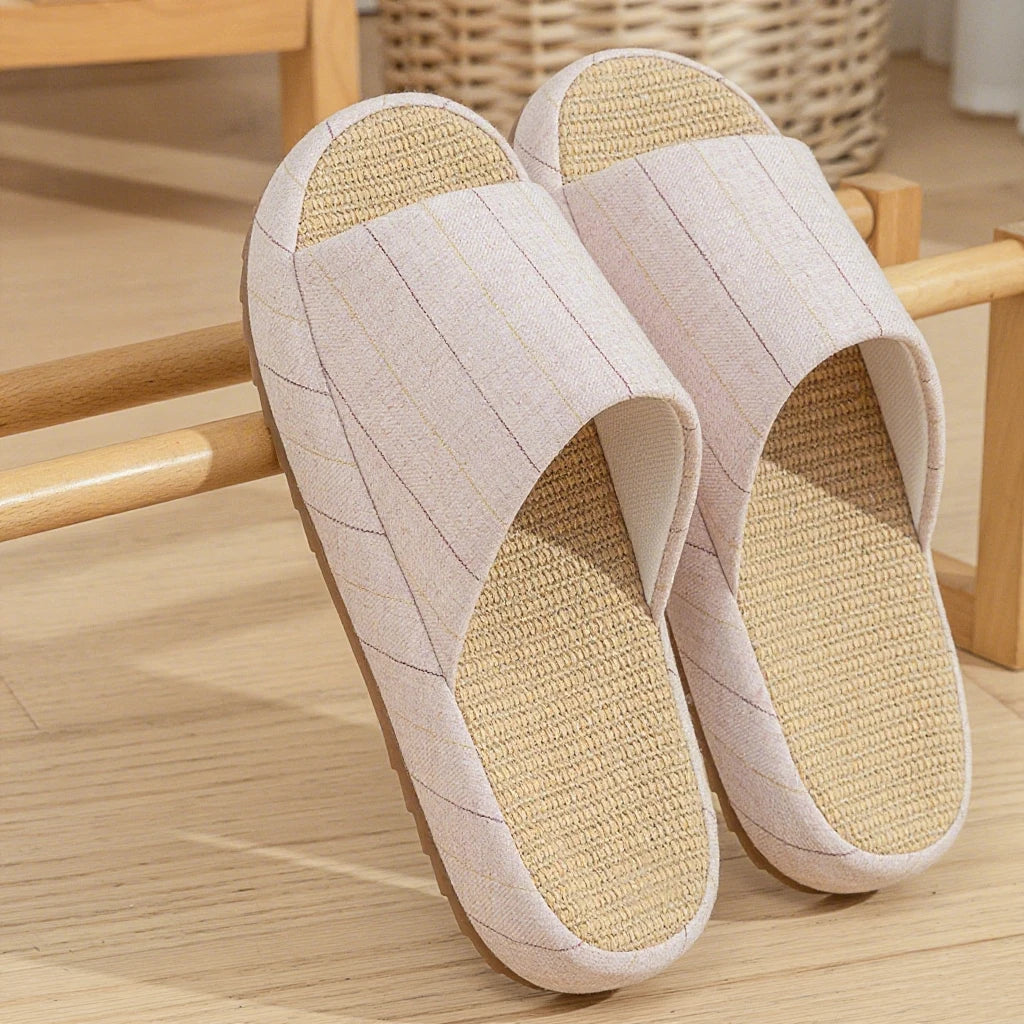 Summer Women Home Slippers Linen Summer Flats Shoes Breathable Sandals Comfortable Non-Slip Soft Slides Indoor Men Slippers Khamik Shop Online