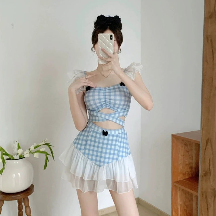 Ladies Slimming Halter Bathing Suit Cute Bowknot Retro High Neck Swimwear Fashion Summer Vacation Pool Party Outfits Khamik Shop Online