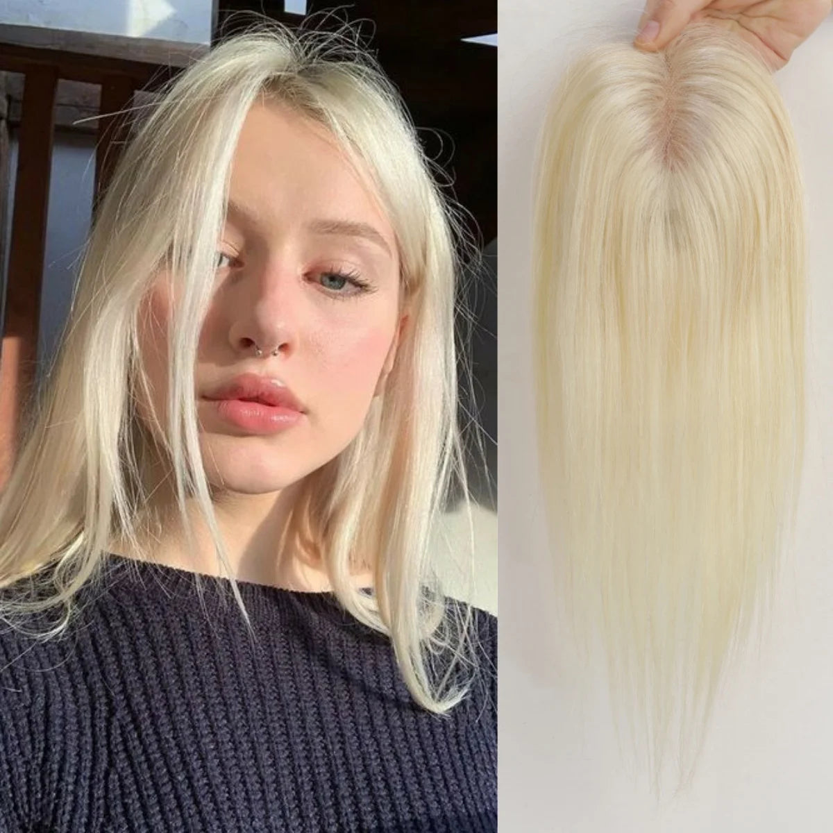Brown Mixed Blonde Human Hair Toppers Middle Part 100% Remy Human Hair Straight Lace Base Clip in Hairpieces for Women Loss Hair Khamik Shop Online
