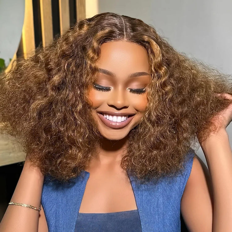 Highlight Honey Blonde Wear And Go Glueless Bob Wig Human Hair Curly Deep Wave Ombre Brown 5X5 Hd Lace Closure Wig 250 Density Khamik Shop Online