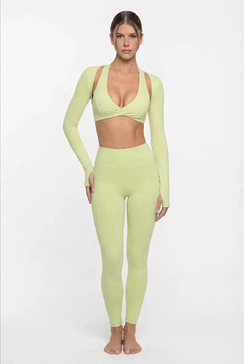 Nude Feel Yoga Long Sleeve Set For Women Pullover Quick-Dry Compression Shirt Outdoor Fitness Activewear Woman Sports Sets Khamik Shop Online