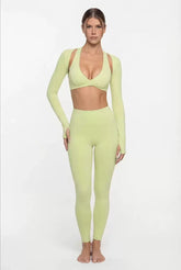 Nude Feel Yoga Long Sleeve Set For Women Pullover Quick-Dry Compression Shirt Outdoor Fitness Activewear Woman Sports Sets Khamik Shop Online