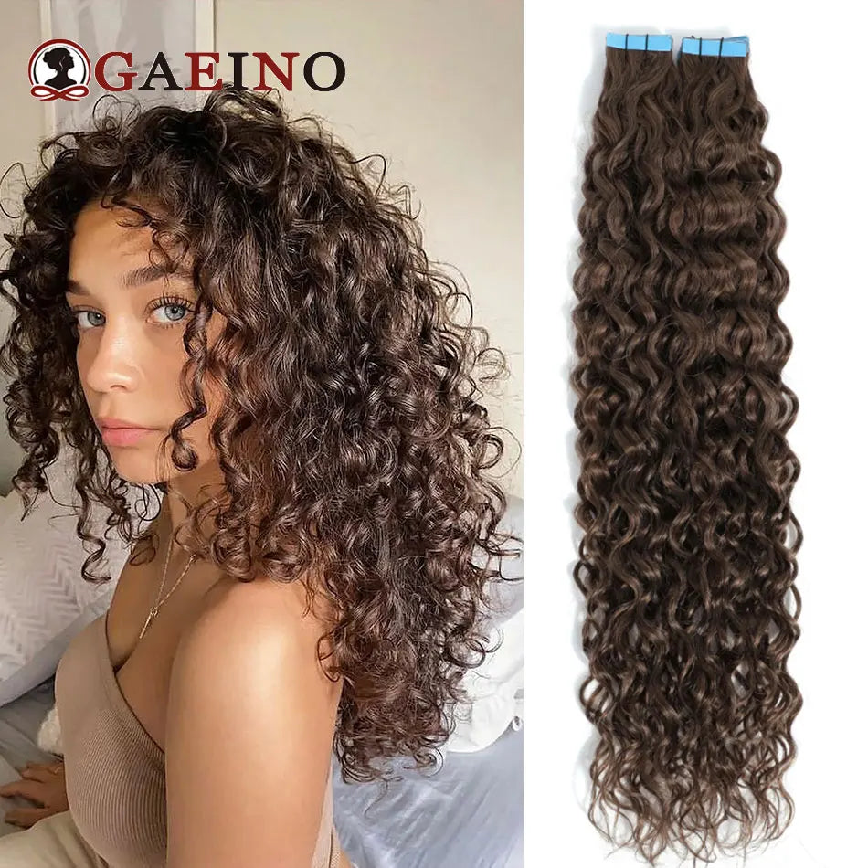 Water Wave Tape in Human Hair Extension Brazilian Hair Skin Weft Tape in Curly Human Hair 20 Pcs/Set Black Brown Blonde Color Khamik Shop Online