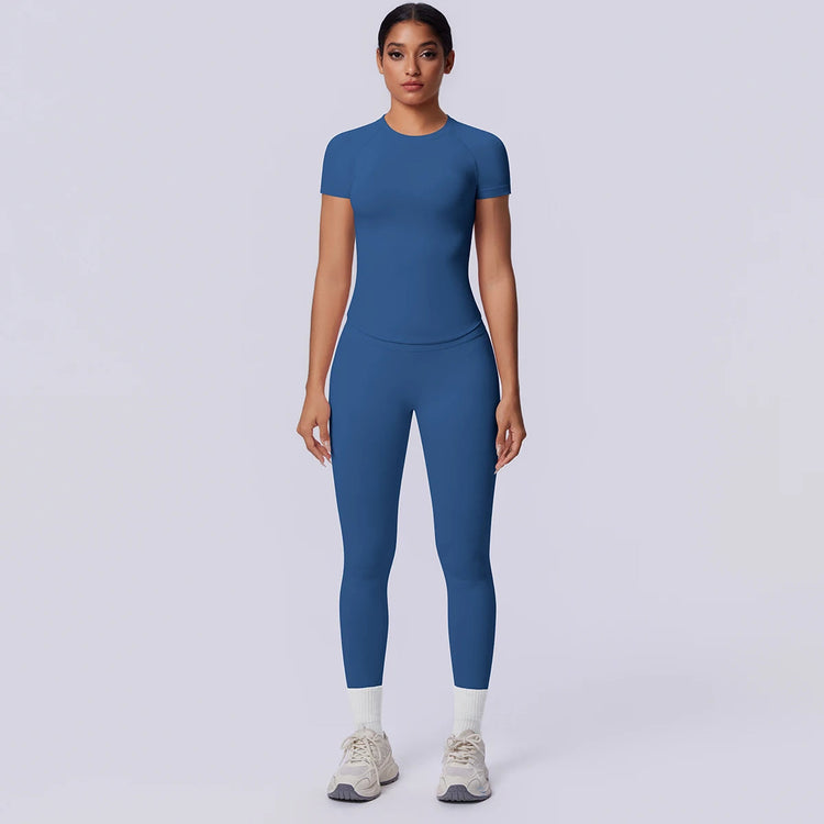 Rooftrellen New 2PCS/set Yoga Set Summer Quick Drying Fitness Sports Workout Top T-Shirt High Stretch Seamless Yoga Leggings Set Khamik Shop Online