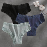 3Pcs Cotton Lace Patchwork Bikini Panties Women Seamless Floral Print Brazilian Pants Low Waist Breathable Female Sexy Lingerie Khamik Shop Online
