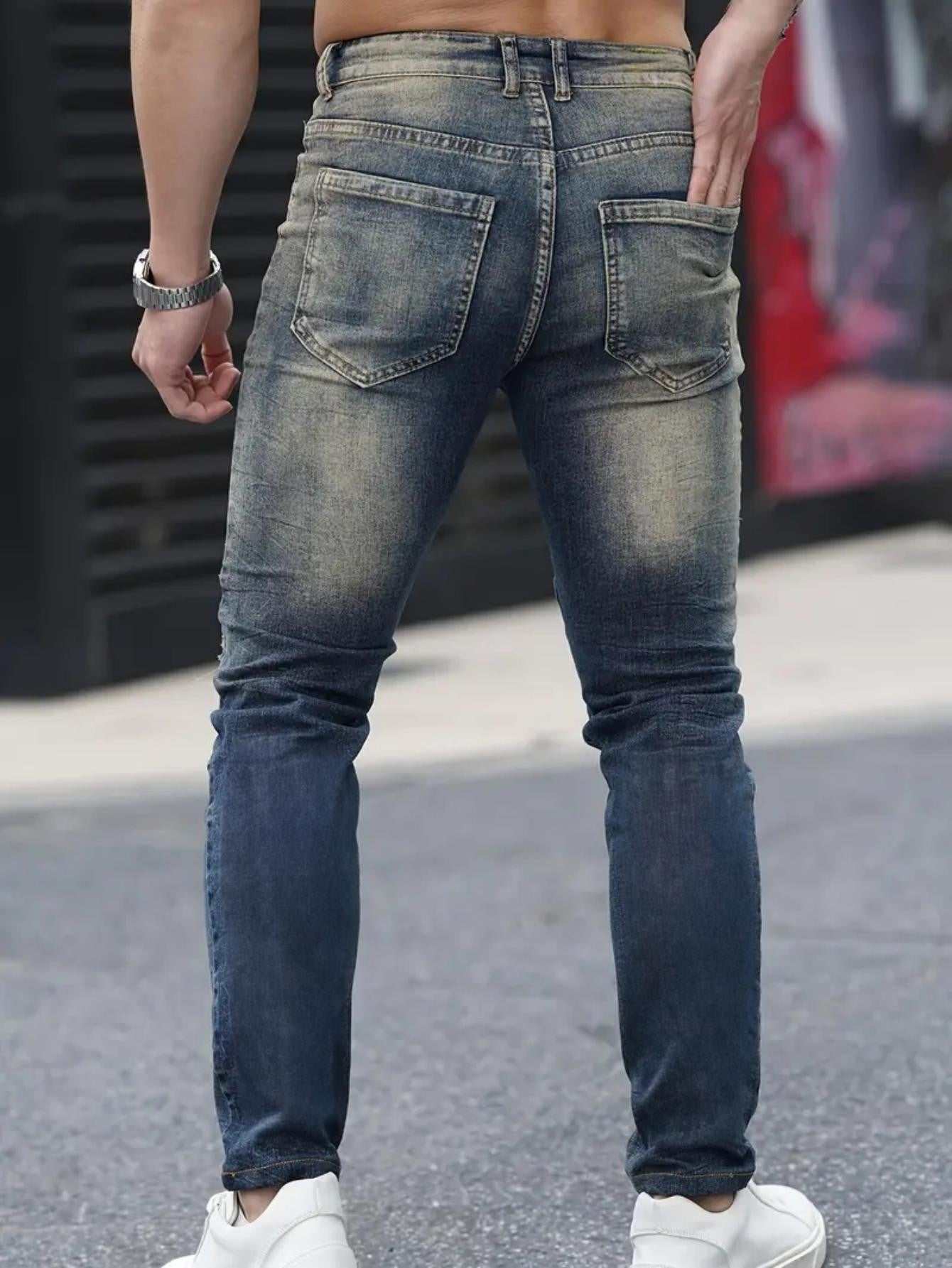 Men’s Ripped Stretch Jeans – Navy High Street | Urban Cool 25 Edition Carmine Juneberry