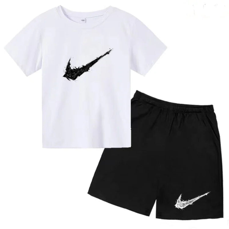 Summer Brand White T-shirt+Shorts Two-piece Set Kids New Clothing Fashion Letter Boy Girl3-13Yrs Sports Short-sleeved Casual Set Khamik Shop Online