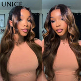 UNICE 7x5 Pre Cut Lace Balayage Brown Body Wave Glueless Wig Pre Plucked Bleached Knots Natural Hairline 100% Human Hair Wigs Khamik Shop Online