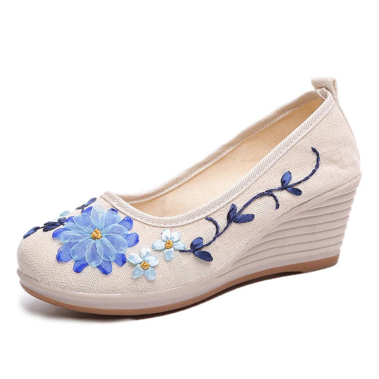 Embroidered Women Comfort Wedge Platform Shoes Fashion Bowknot Ladies High Heels Pumps Vintage Ethnic Female Heeled  Footwears Khamik Shop Online