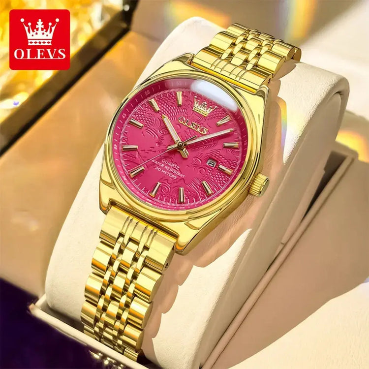 OLEVS New 3703 Watches Woman Elegant Quartz Watch Waterproof Luminous Stainless Steel Date Watches Woman Bracelet Gifts Box Khamik Shop Online