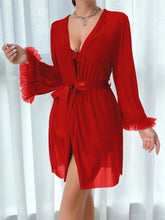 Women 3 Piece Red Sexy Lace Robe Sheer Temptation Lingerie Set Black Slip Dress With Gauze Coat and Belt Erotic Sleepwear Suit Khamik Shop Online