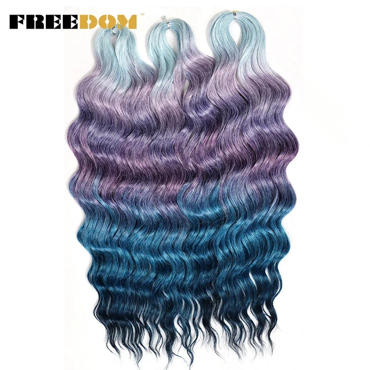 FREEDOM Synthetic Curly Braiding Hair Extensions 24 Inch/60 cm Long Deep Wavy Twist Crochet Braids Hair Ombre Brown Rainbow Hair Khamik Shop Online