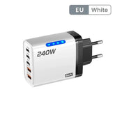 240W GaN USB C Charger 5 in 1 Fast Charging Phone Charger Power Adapter For iPhone Samsung Xiaomi Type C EU/US Plug Wall Charger Khamik Shop Online