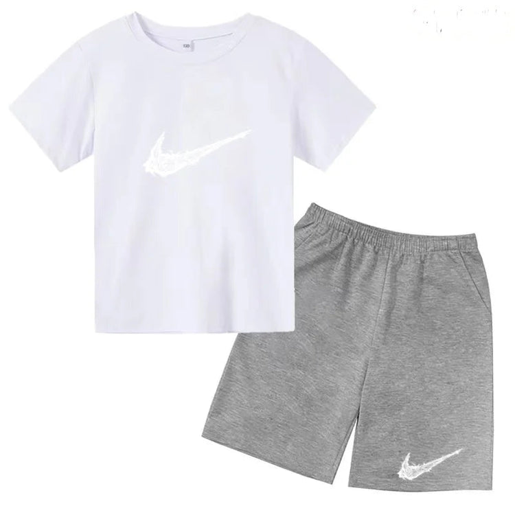 Summer Brand White T-shirt+Shorts Two-piece Set Kids New Clothing Fashion Letter Boy Girl3-13Yrs Sports Short-sleeved Casual Set Khamik Shop Online