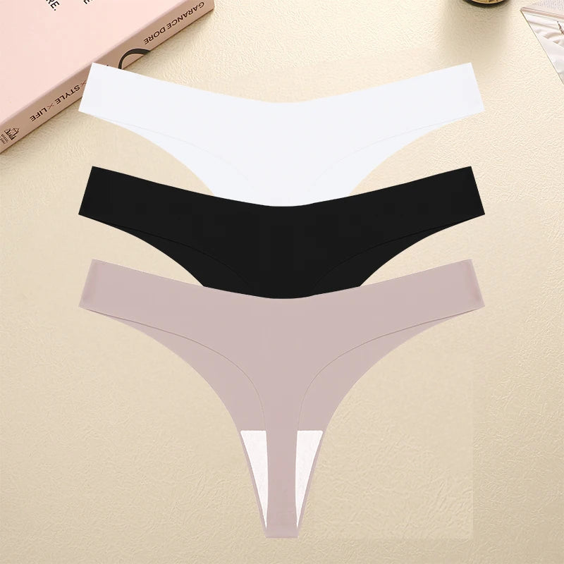3PCS/SET Sexy G-String Underwear Female T-back Intimates Lingerie Seamless Low Waist Underpants 10 Color Lady Bikini Panty XS-XL Khamik Shop Online