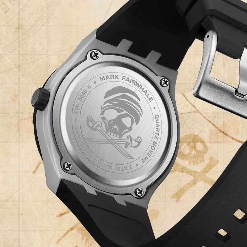 MARK FAIRWHALE Watches for Men 5040 Resin Case Trend Rotating Pirate Dial Silicone Strap Waterproof Quartz Wristwatches Gift Box Khamik Shop Online