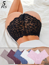 5PCS/SET Women Sexy Lace Panties Low Waist Bow Underwear Lace Trim Breathable Alluring Boxer Briefs MultiColor Pack Lingerie New Khamik Shop Online
