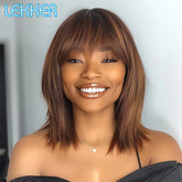 Lekker 12" Long Brown Pixie Cut Straight Bob 100% Human Hair Wigs With Bangs For Women Brazilian Remy Hair Glueless Colored Wig Khamik Shop Online