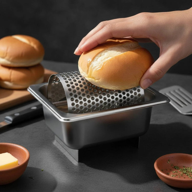 Butter Roller with Tray Stainless Steel Butter Roller Kitchenware Perforated Utensil Countertop for Home Cooks, Kitchen, Brunch Khamik Shop Online