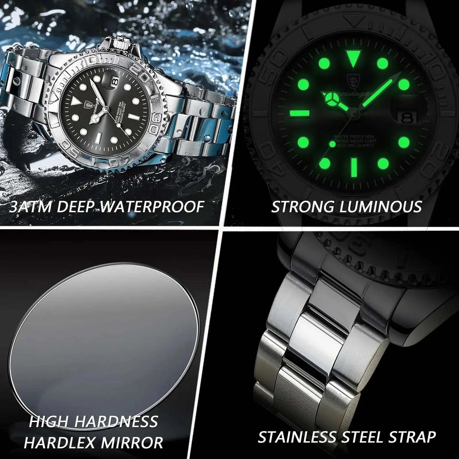 POEDAGAR Trendy Sport Man Watch Luminous Waterproof Stainless Steel Date Men Wristwatch Luxury Business Men&