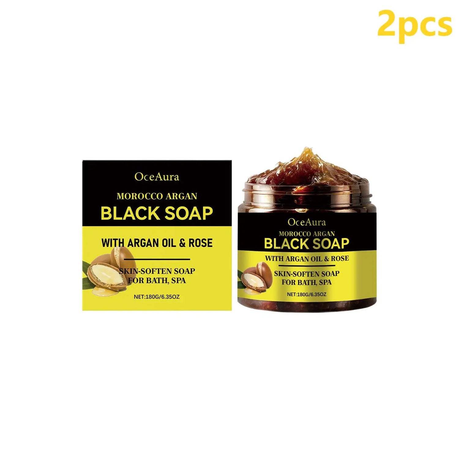 OceAura Black Soap Morocco Argan Oil Exfoliating Body Smooth Soft Professional Skin Cleaning Spa Rose Flower Oil Bath Soap 180g Khamik Shop Online