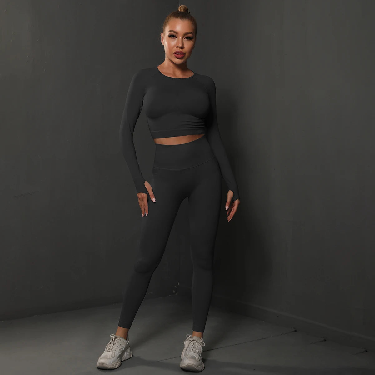 2Pcs Women Sets Energy Seamless Gym Suits Bubble Butt Sports Pants+Long Sleeve Shirts Push Up Running Sets Tracksuits Tights Set Khamik Shop Online